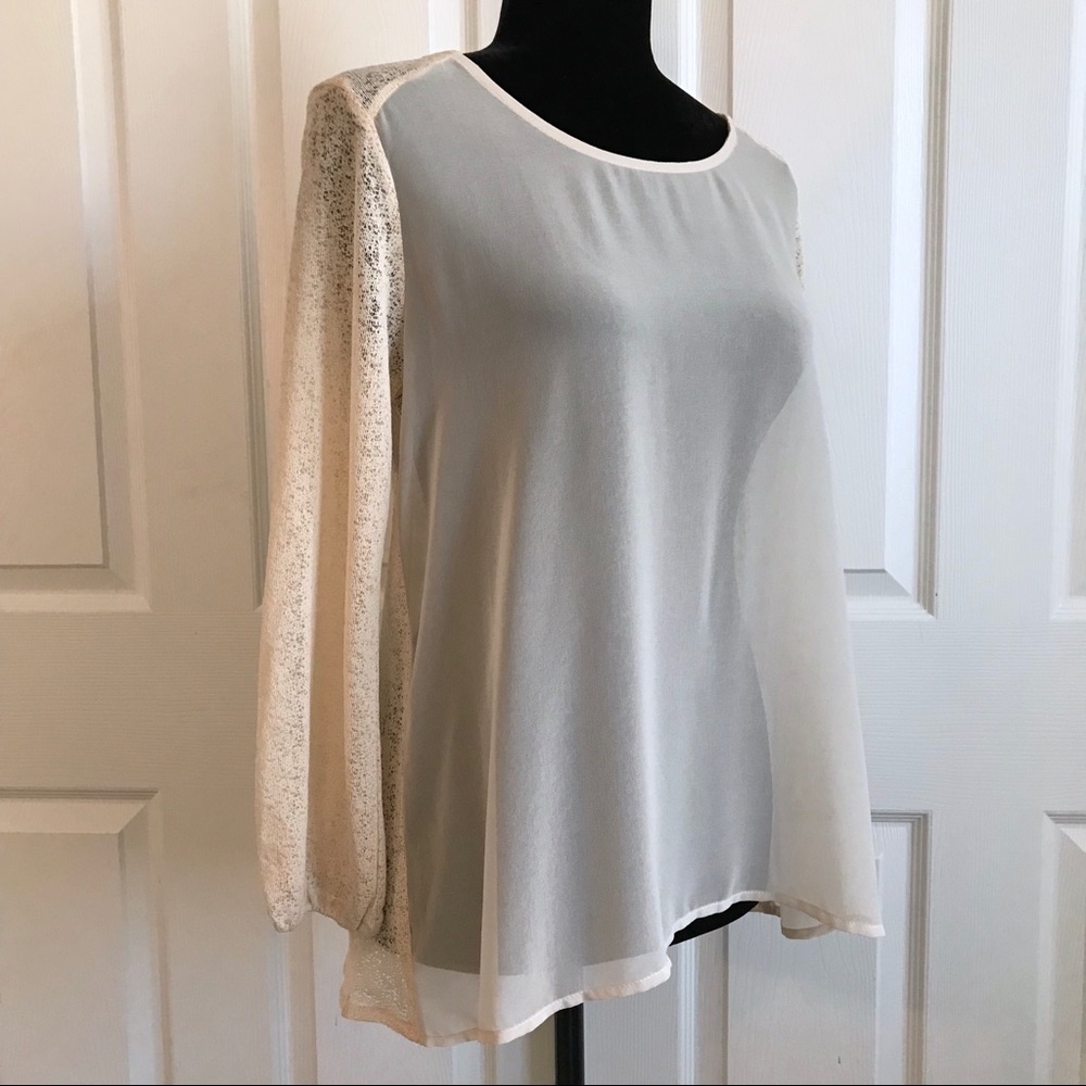Mystree Ivory Blouse with Crochet Sleeves